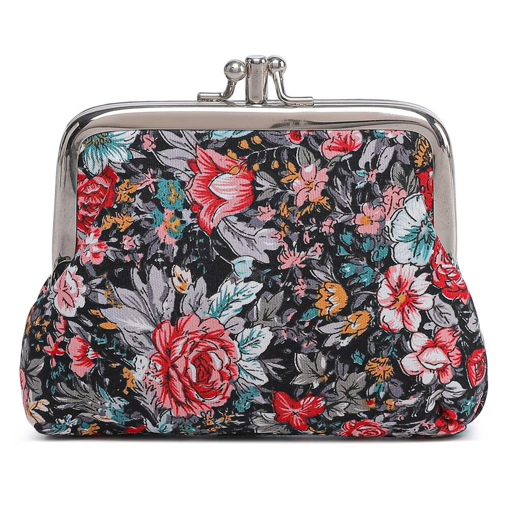 7227 Cute Floral Buckle Coin Purses Vintage Pouch Kiss-lock Change Purse